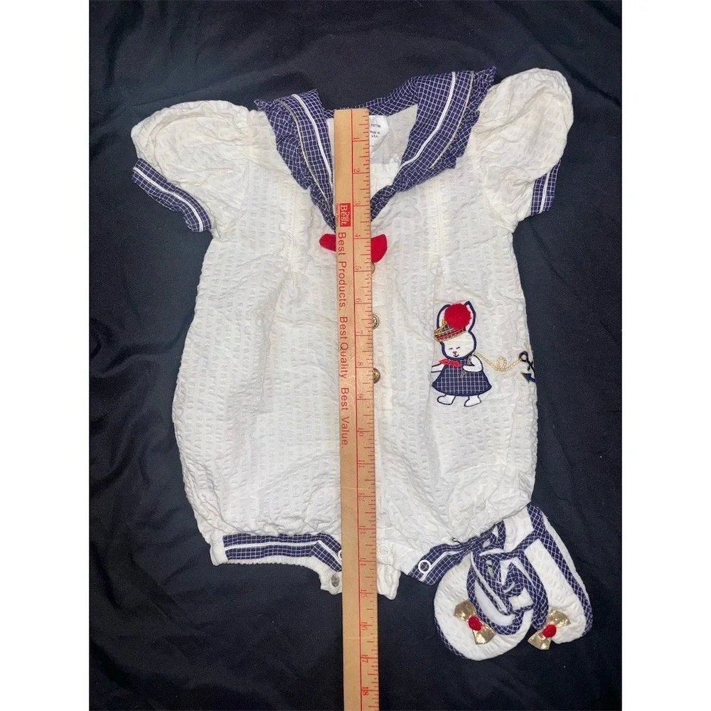 Punky's Kidz USA Baby Girls Sailor Romper & Booties 2-Piece Set seersucker 0-3M